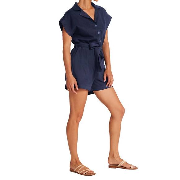NEW BELLA DAHL notched collar romper in tropical navy - Picture 3 of 4